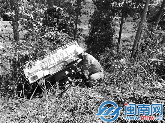 冲下山坡的货车被树卡住,下面就是20米山崖