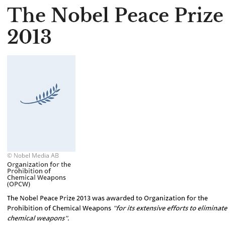 禁止化学武器组织（OPCW）获得诺贝尔和平奖。截图来 