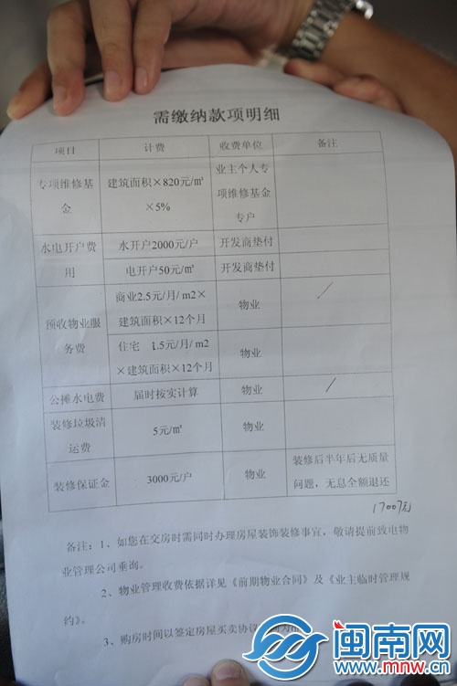 王先生拿给业主的“需缴纳款项明细”单