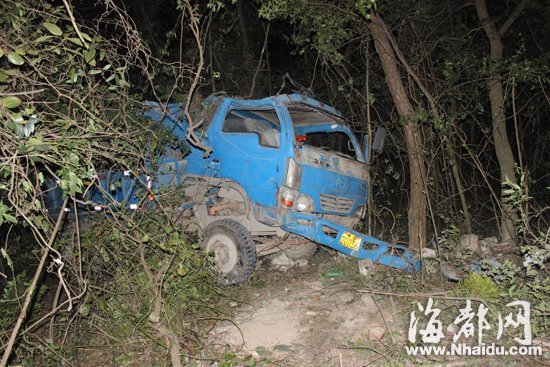 坠下山崖的小货车受损严重