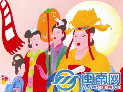 被重绘后的壁画，人物表情木讷，原画韵味荡然无存