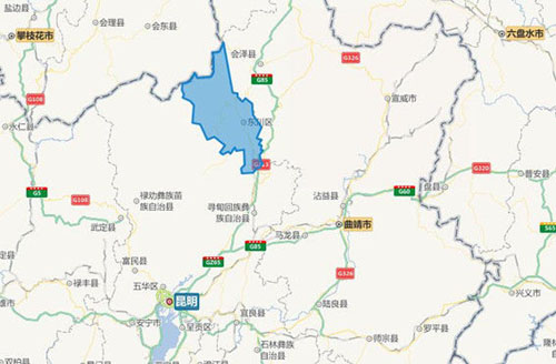 地震位置：图中蓝色位置为昆明东川区