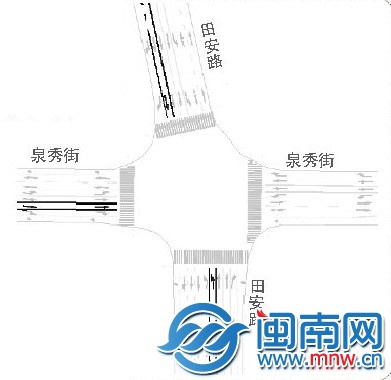 泉秀街西进口增设一条直行车道