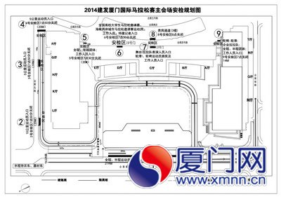 2014建发厦门国际马拉松赛主会场检录、验证示意图