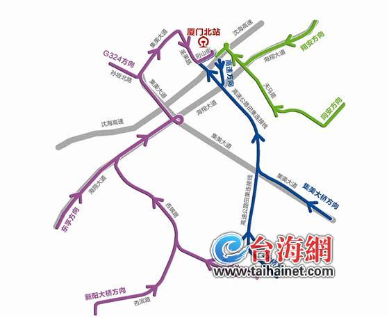 厦门北站进站方向示意图
