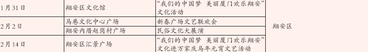 2014年厦门市春节期间主要文娱活动表6