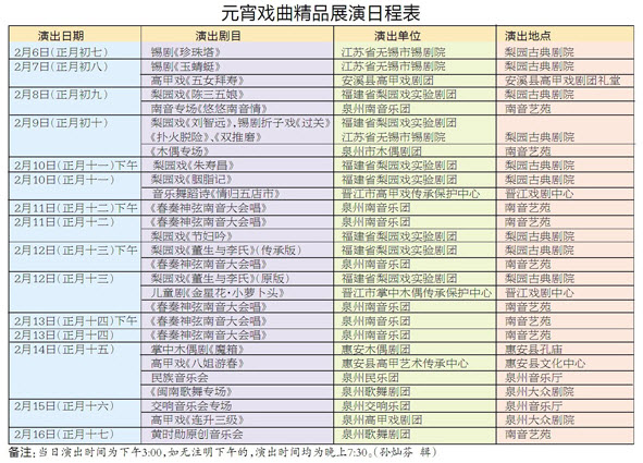 元宵戏曲精品展演日程表