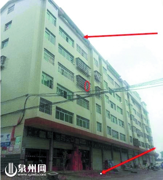 孩子从最上面的箭头处坠落