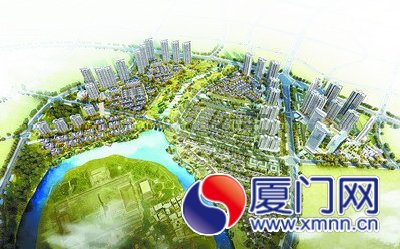 坐落于同安影视城边上西洋溪的禹洲湿地公园。（俯瞰 