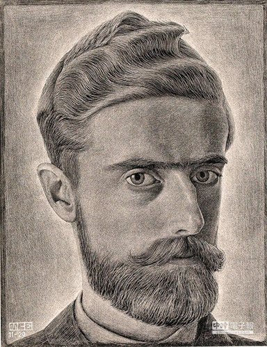 埃舍尔1924年至1934年定居罗马时的《自画像》。（图&nbsp;