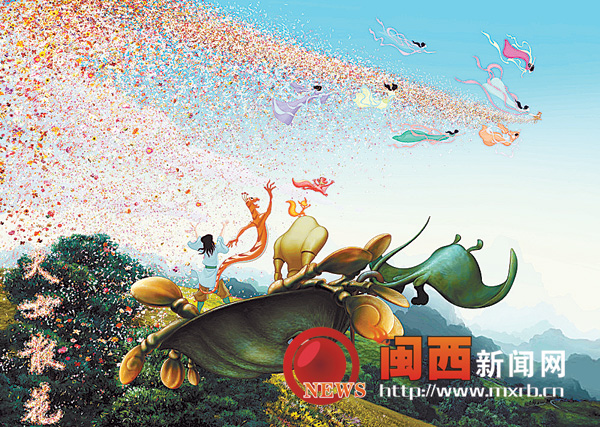 谢仁辉创作的动漫电影《天女散花》剧照