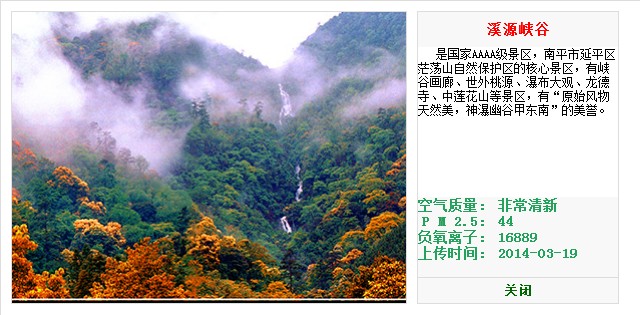 溪源峡谷今日清新指数