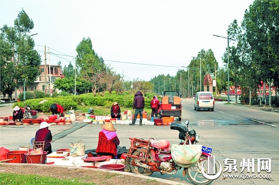 石狮水头外线路段,不少村民在道路绿化带之间的缺口