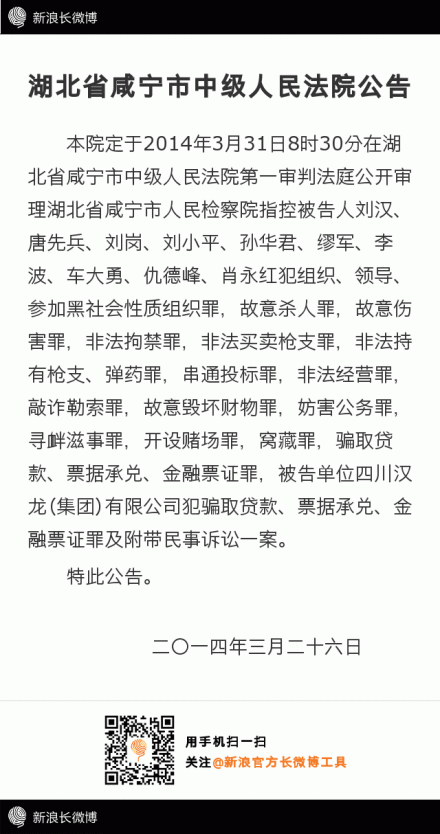 湖北省咸宁市中级人民法院公告