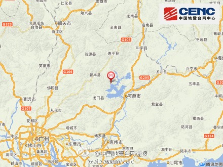 广东省河源市东源县附近发生4.0级地震