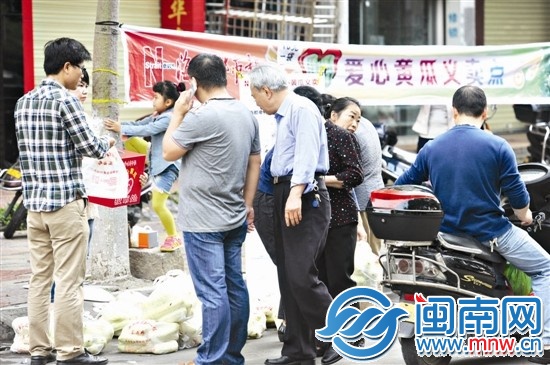 昨天上午，在东美义卖点，很多市民前来购买永春黄瓜