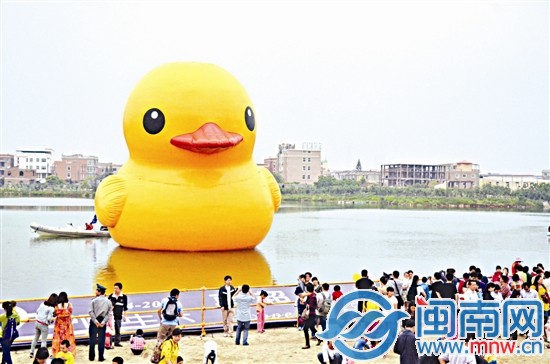 憨态可掬的大黄鸭，让参观的人仿佛回到童年