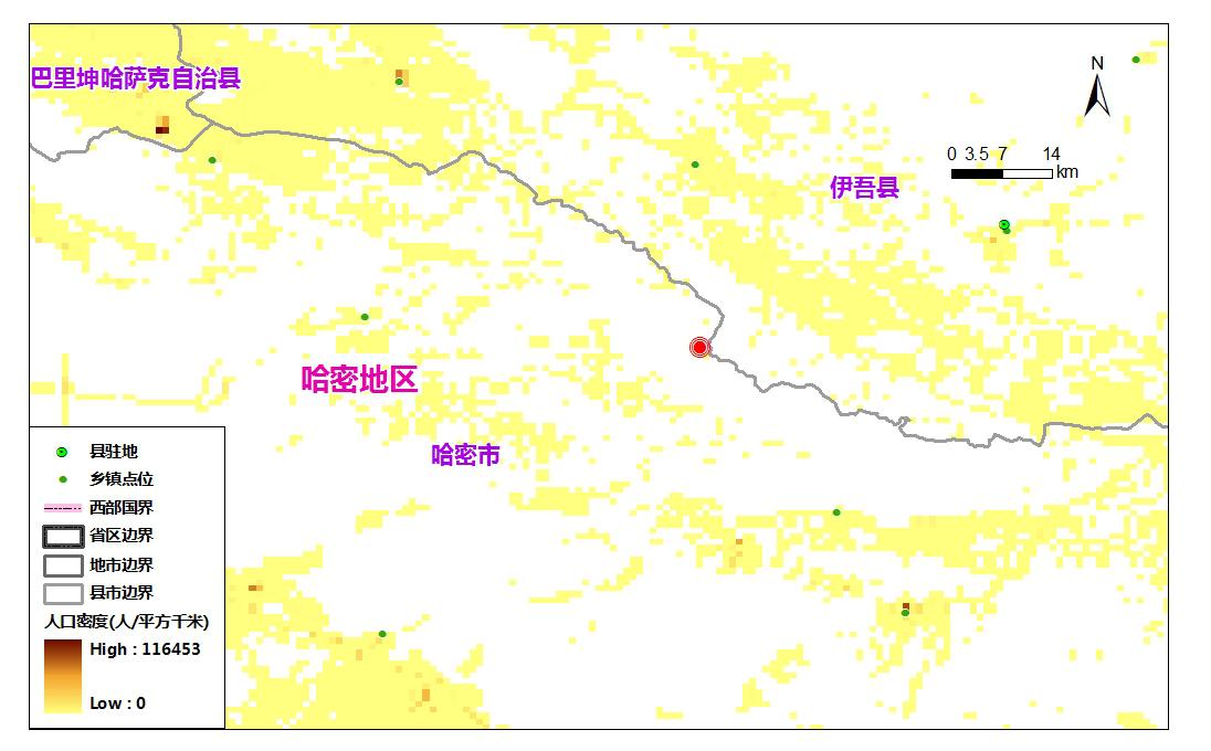 新疆哈密市发生5.1级地震 地震位置人口分布图