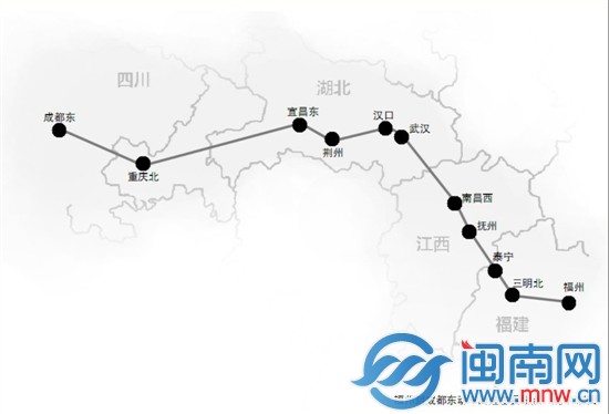 福州到成都东动车沿途主要站点 建宇、制图