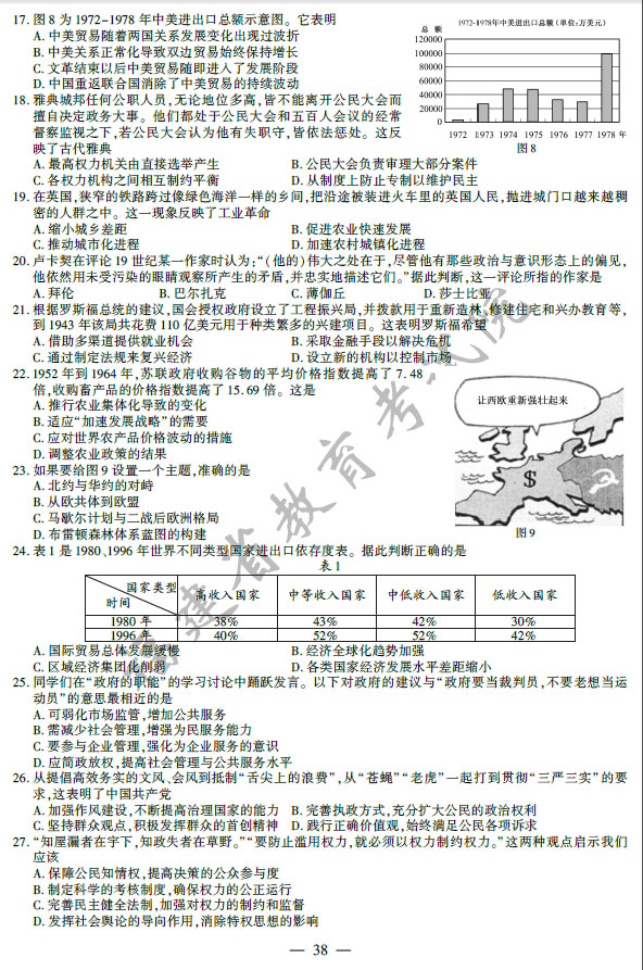 2014年福建高考文科综合试题及答案4