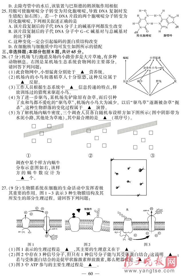 2014年江苏高考生物试题及参考答案4