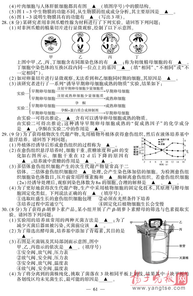2014年江苏高考生物试题及参考答案5