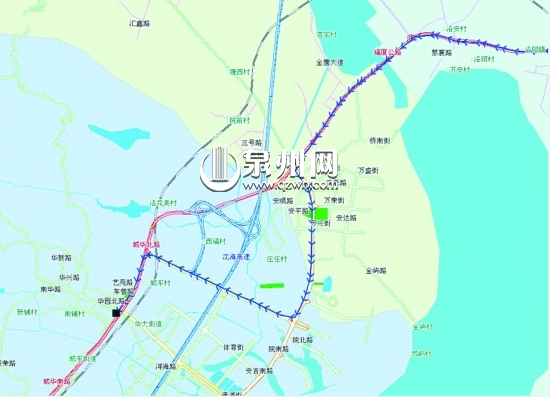 红线为正常线路，深蓝色线为绕行线路