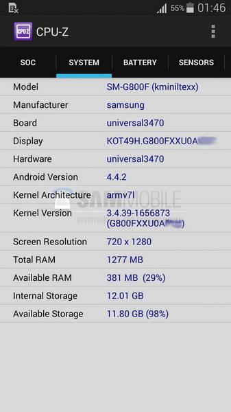 三星GALAXY S5 Mini真机谍照、安兔兔跑分与配置图齐 