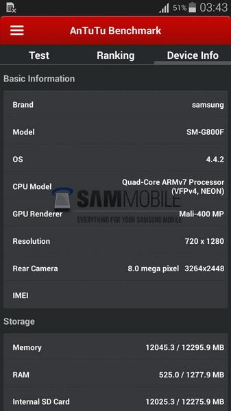 三星GALAXY S5 Mini真机谍照、安兔兔跑分与配置图齐 