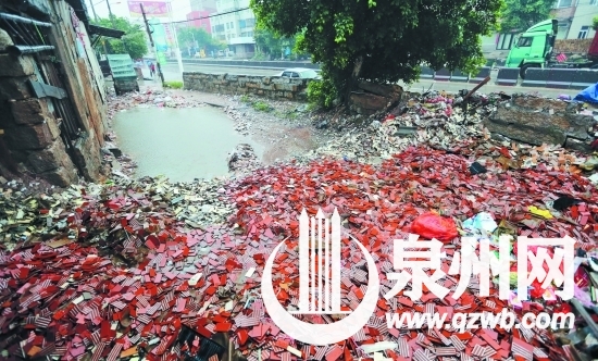 进入磁灶镇区，路边有多处垃圾堆