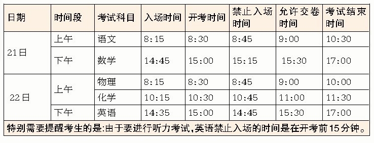 中考时间