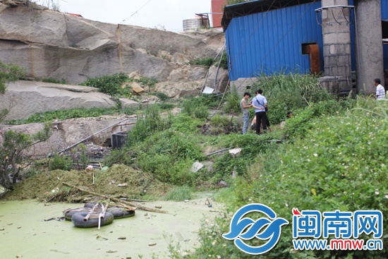 废弃石窟水面面积近300平方米，周边布满浮萍