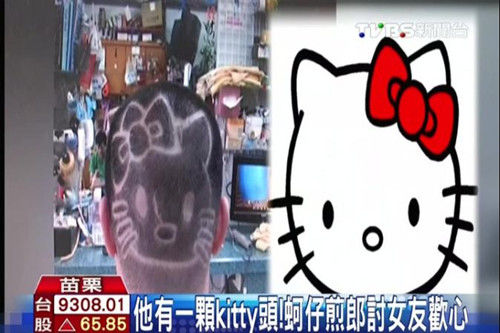男子为追求女孩 剃Hello Kitty头讨其欢心