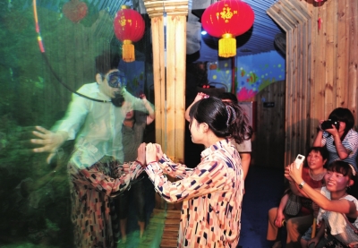 小赖和小林隔着一层玻璃深情相望