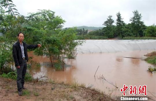岳池业主陈茂堂向记者介绍被强暴雨淹没后的受灾情况