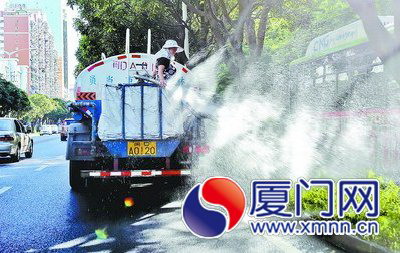 天太热，行道树也需要降温